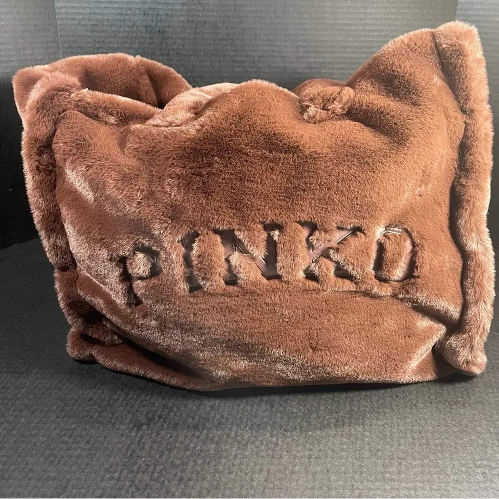 LUSCIOUS GREAT GIFT!! BNWT Pinko Debossed faux fur plush tote brown PRICE FIRM - Picture 3 of 16